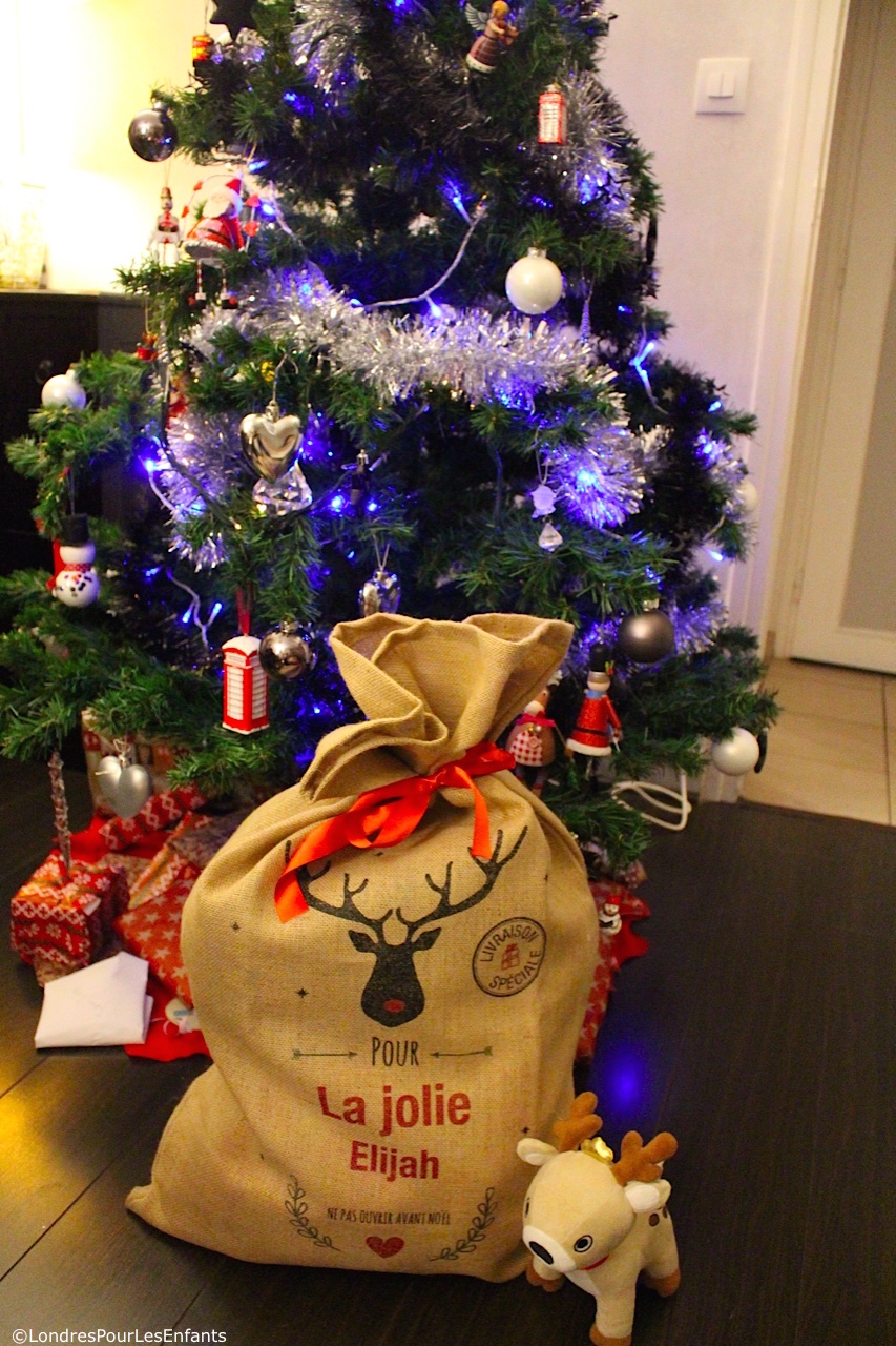 Sac jute personnalisé noël A-Qui-S