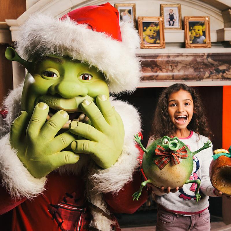 Xmas shrek and friend with props close up funny